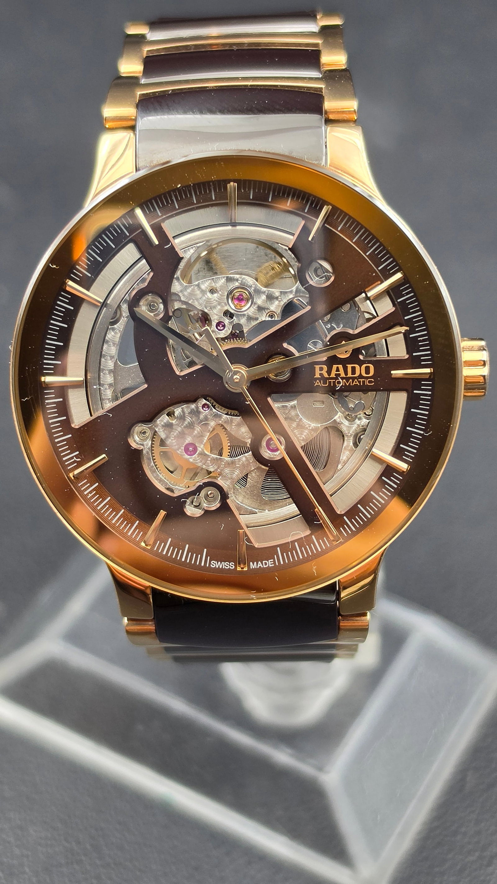 NOS Rado Centrix Automatic Open Heart Skeleton Calibre R734 25 Jewel Two Tone Rose Gold PVD Ceramic (1 of 16)