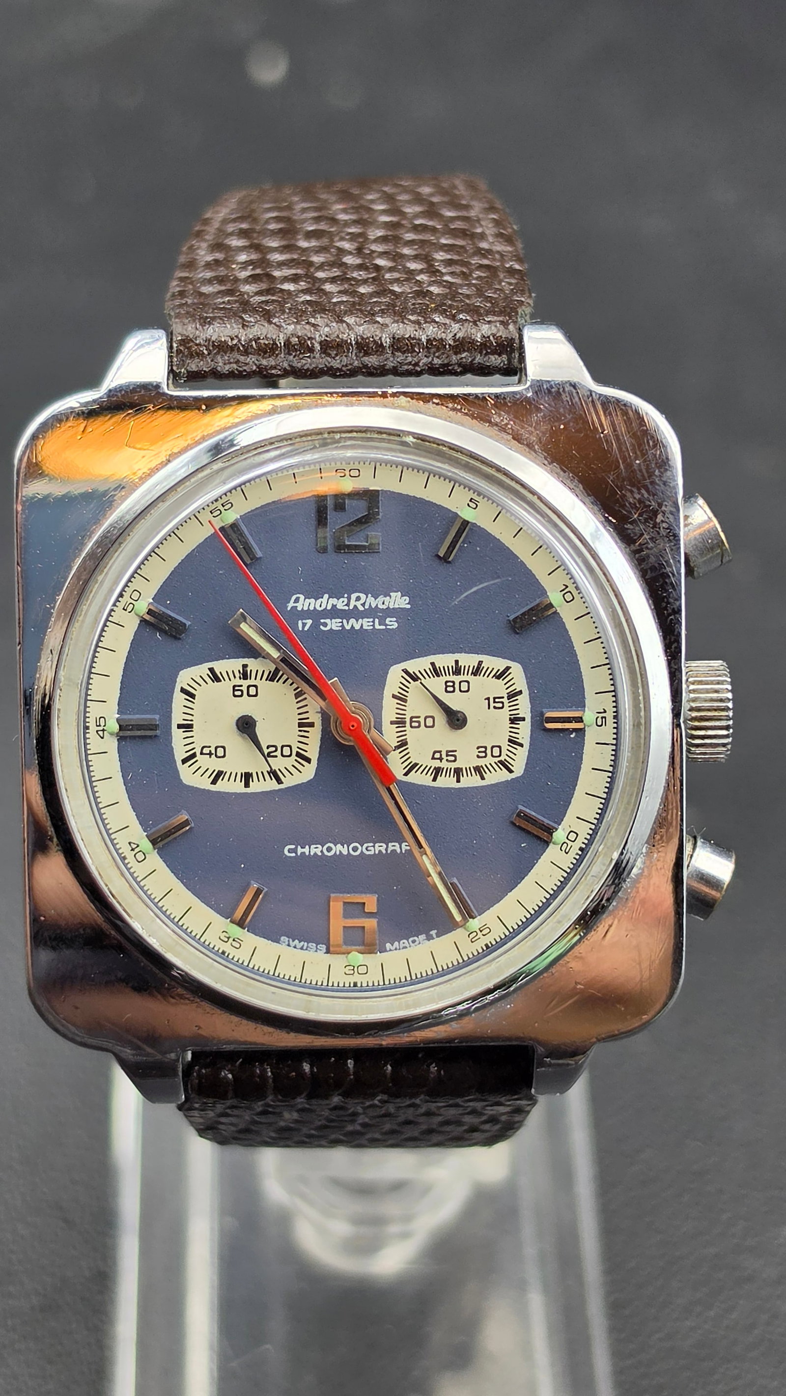 Vintage André Rivalle Chronograf 17 Jewel Two-Register Chronograph, Swiss Made (1 of 13)