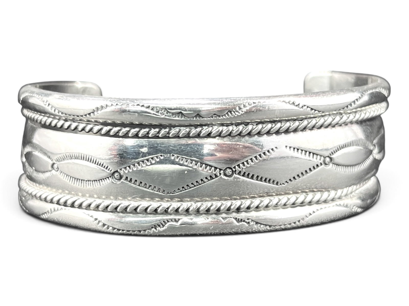 42g Vintage Navajo Sterling Silver Rope Trim Cuff (1 of 12)