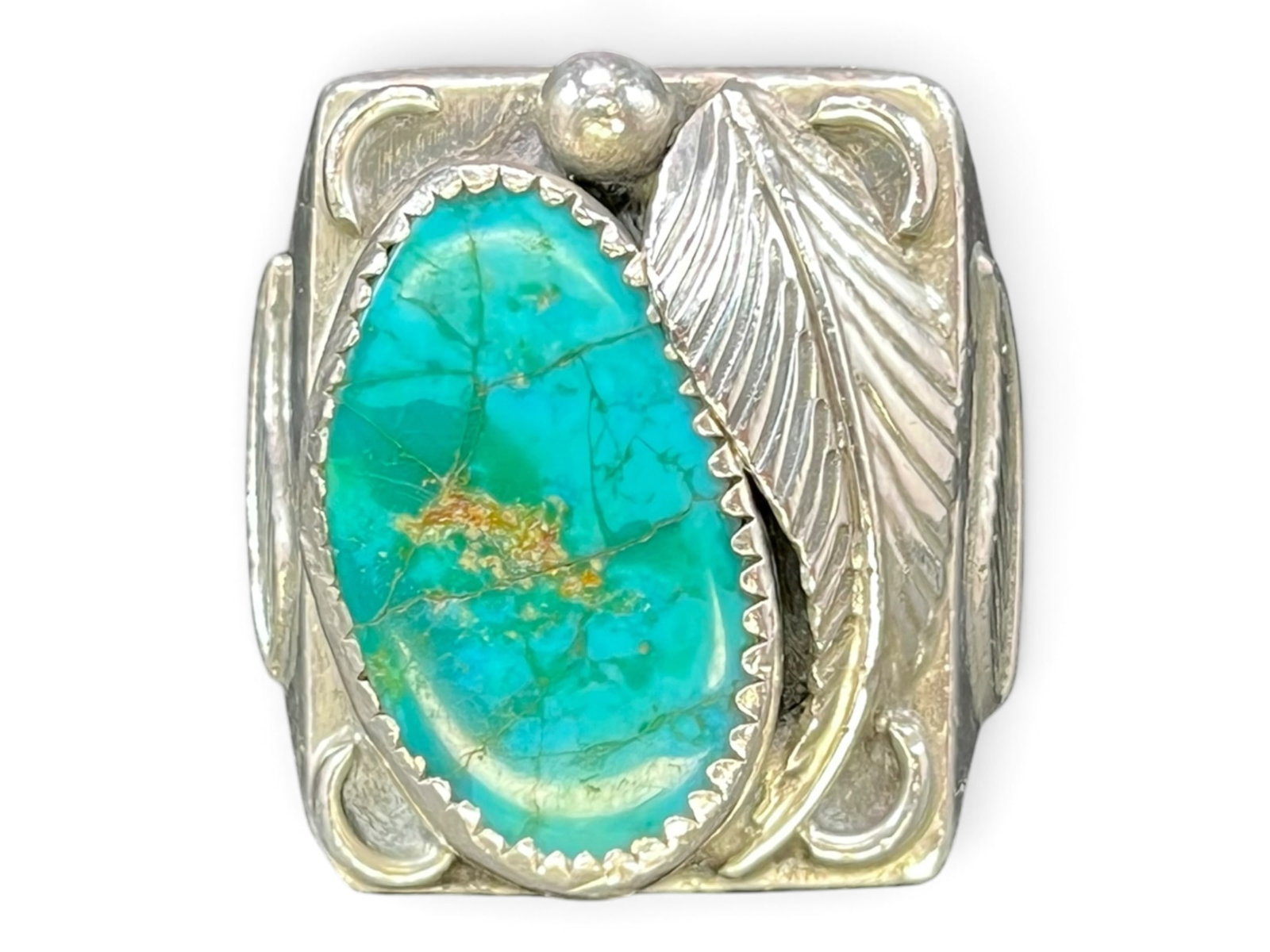 Sz12/32g Navajo Sterling Silver Scott Dave Ring Turquoise Cast Feather Scroll (1 of 14)