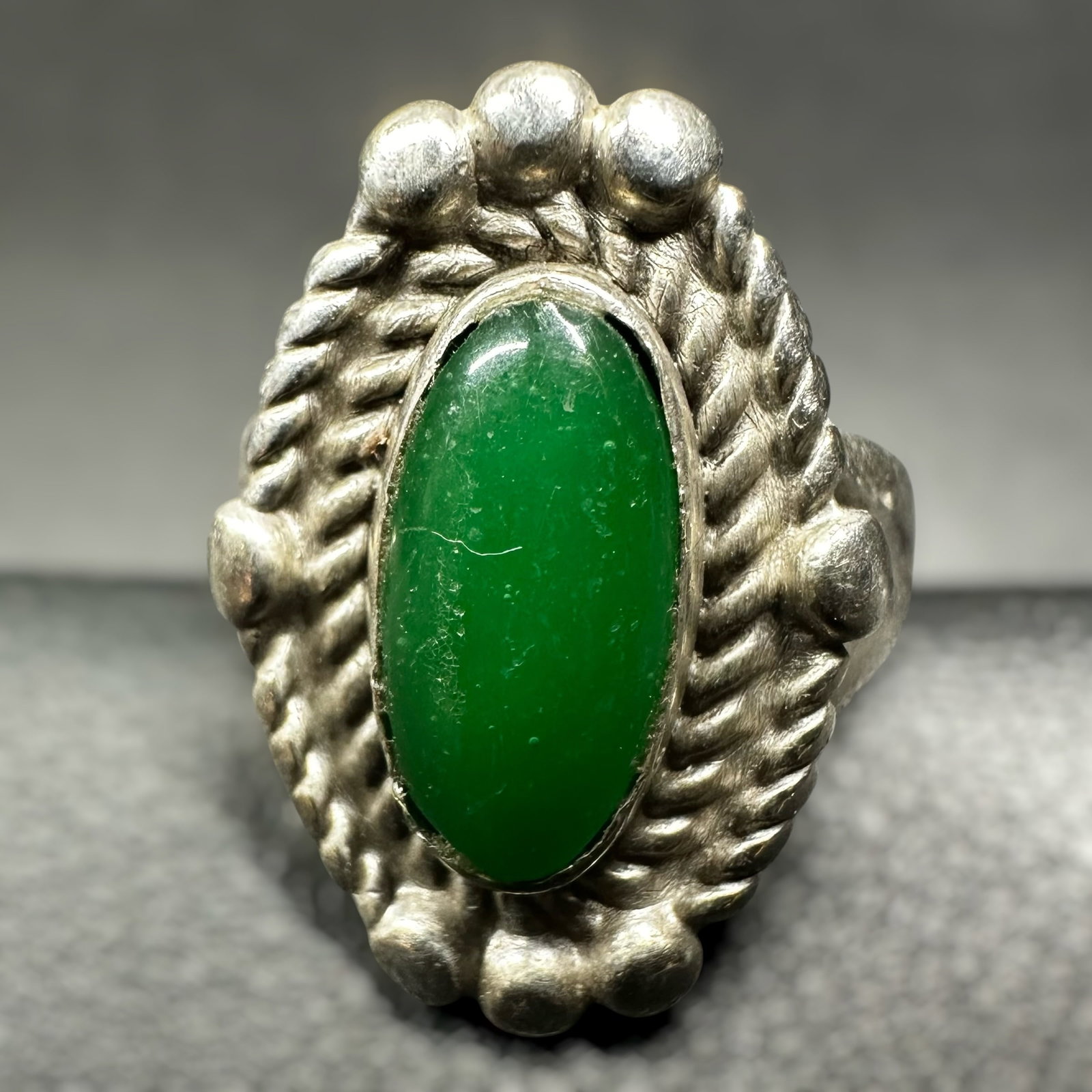 Sz2.5/4g Southwestern Sterling Silver Green Onyx Ring (1 of 8)