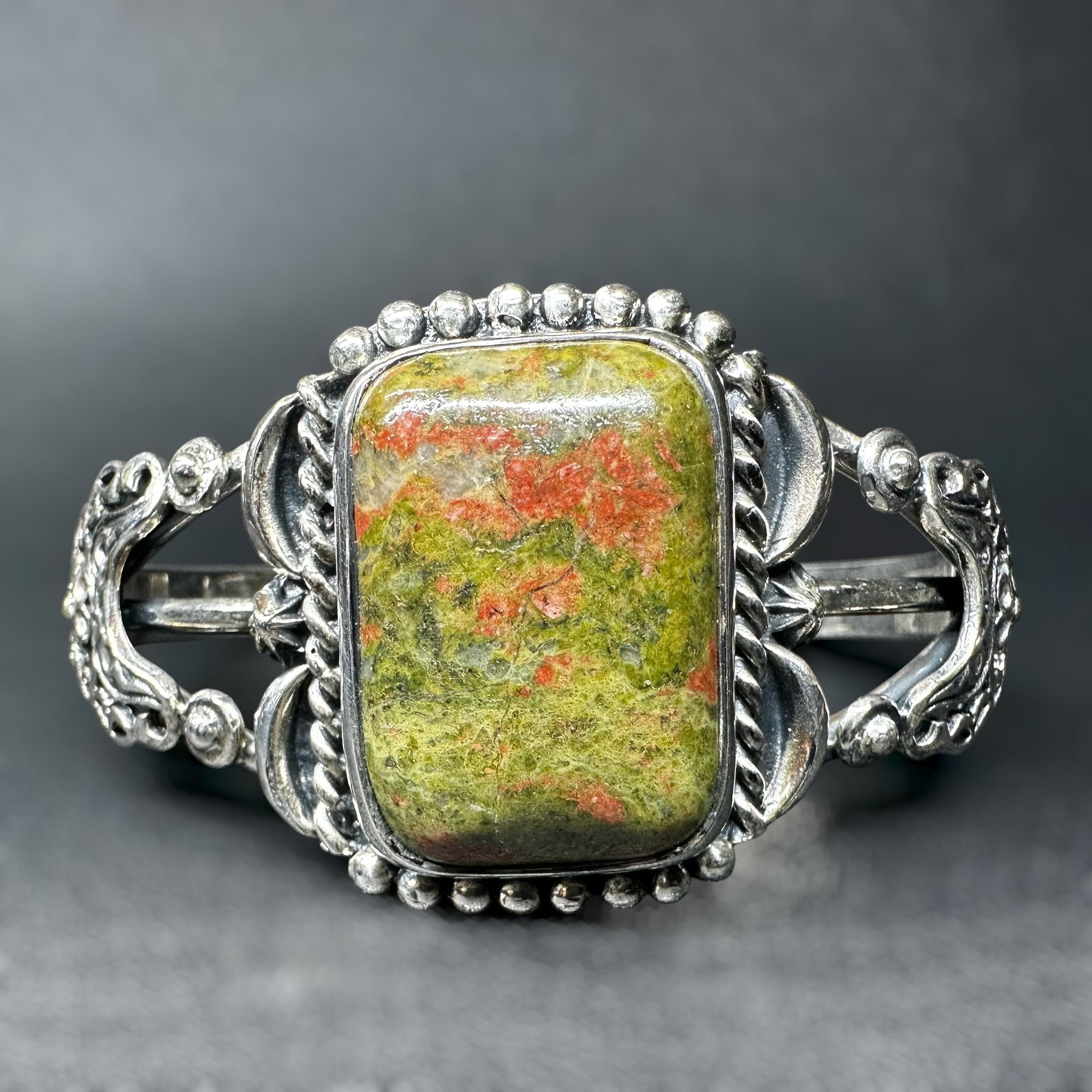 7.5"/59g 925 Sterling Silver Unakite Cuff Bracelet (1 of 11)