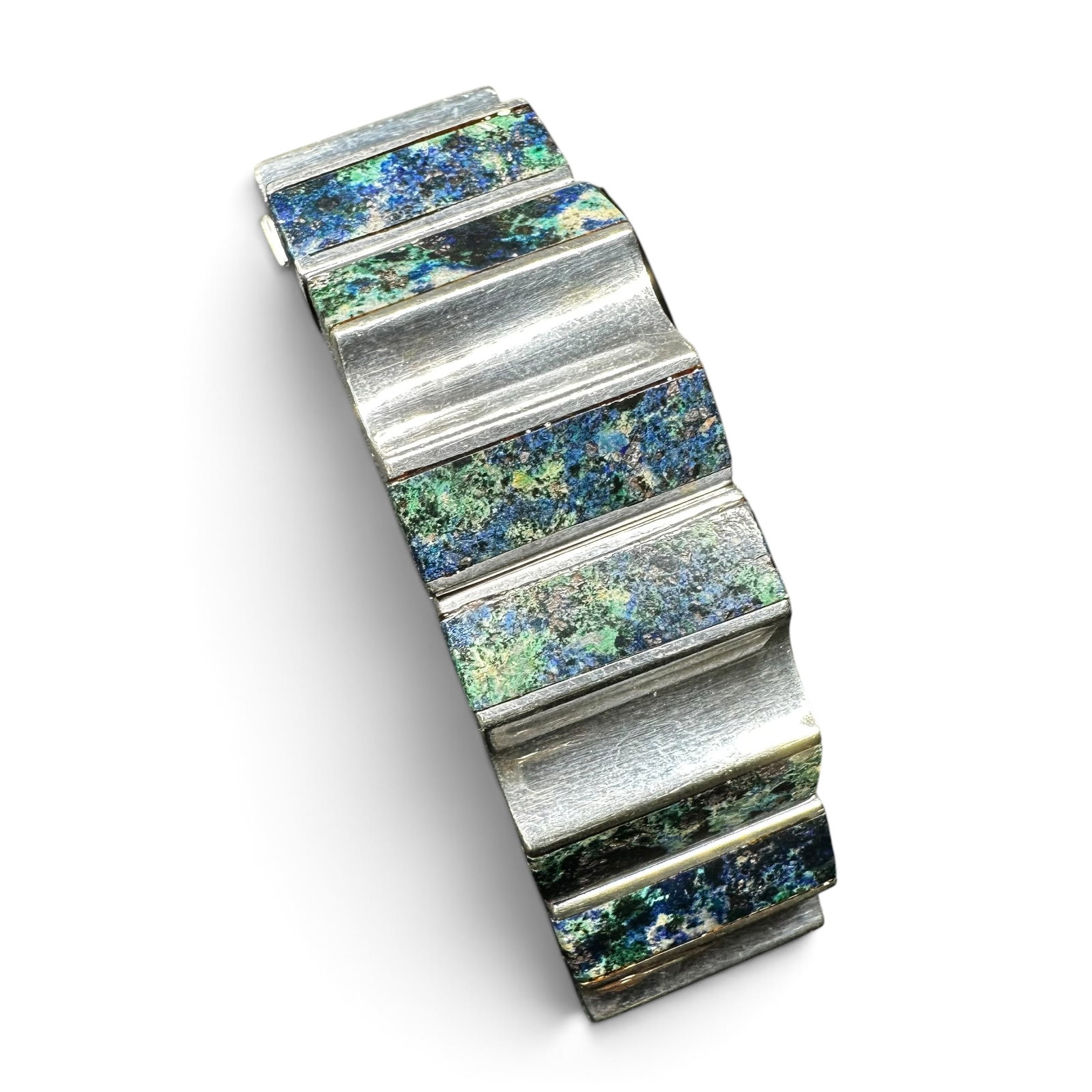 6.5"/75g Gerardo Lopez Taxco Mexico 925 Sterling Silver Azurite Malachite Link Bracelet (1 of 11)