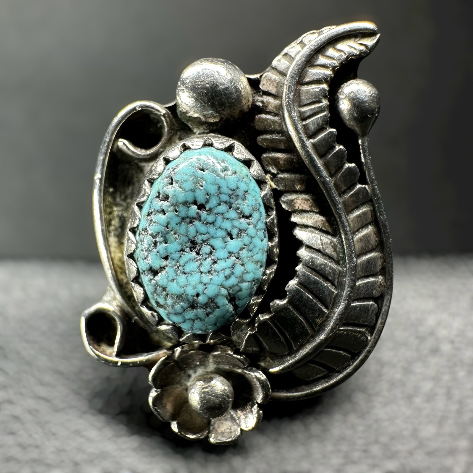 Sz5.5/6g Geo Gill Cherokee Sterling Silver Spiderweb Turquoise Ring (1 of 9)
