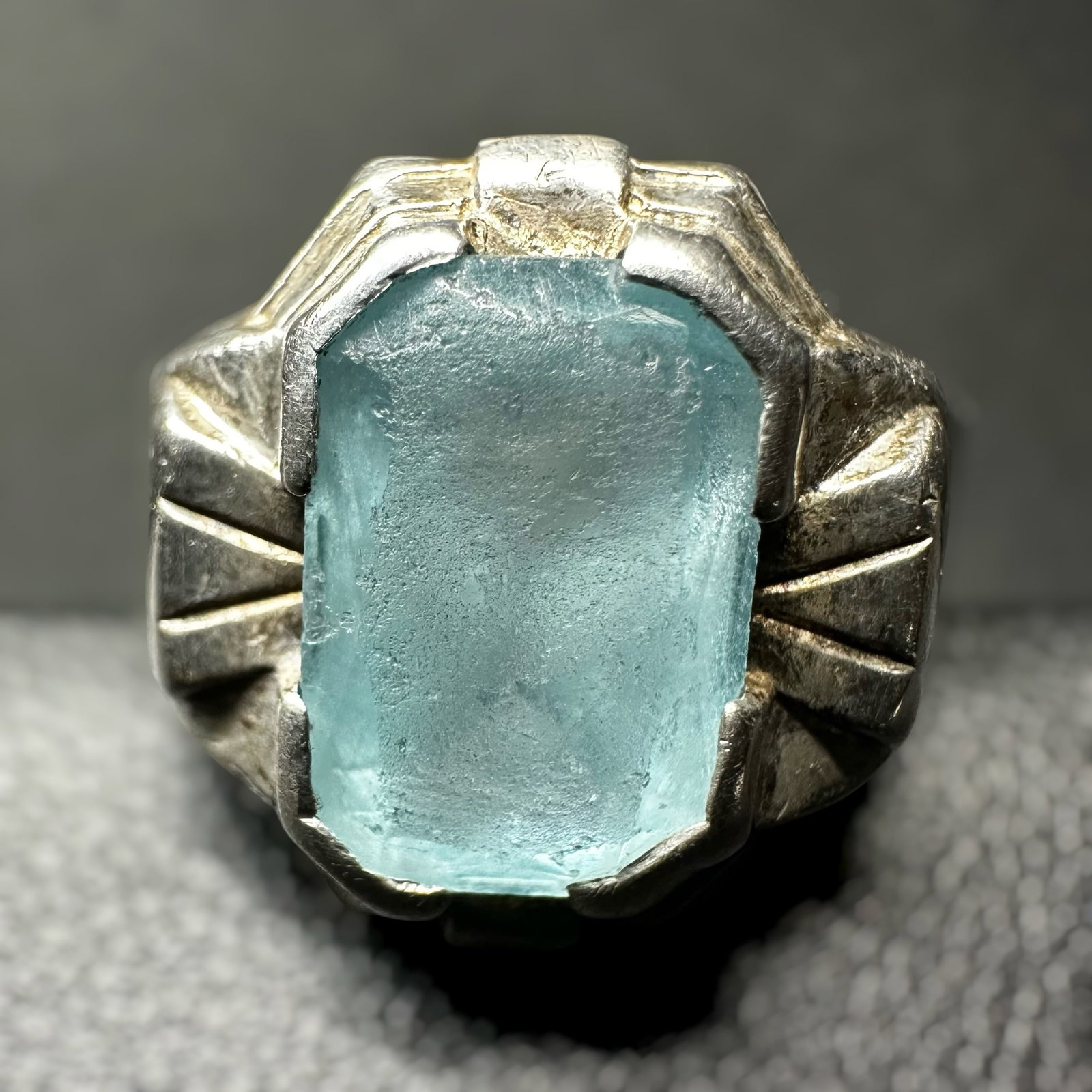 Sz7.5/4g Antique Art Deco Ostby & Barton Sterling Silver Aquamarine Ring (1 of 9)