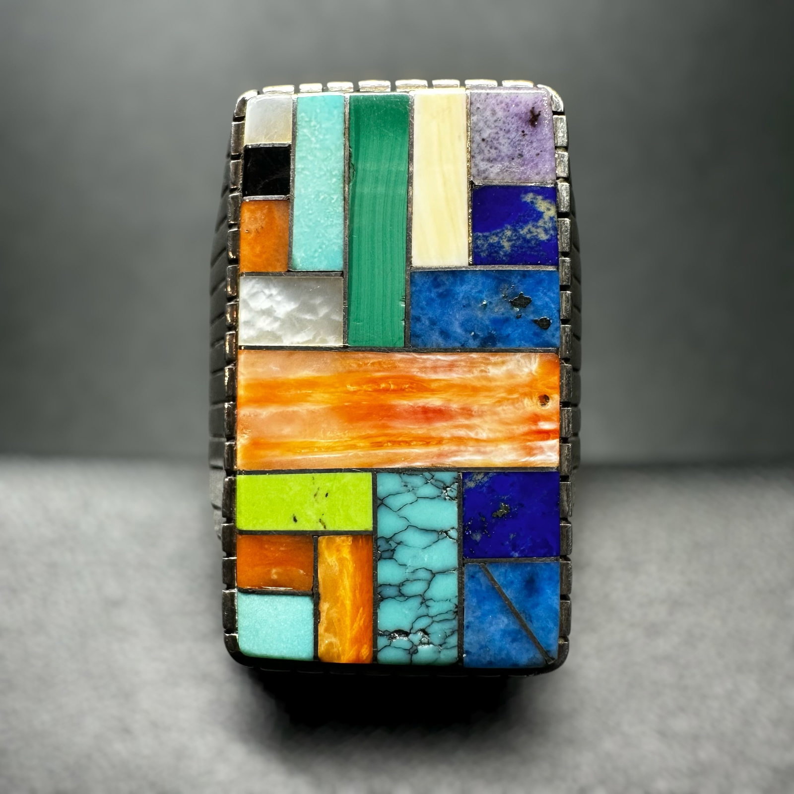 Sz11/31g Ray Jack Navajo (Diné) Men's Sterling Silver Multi-stone Channel Inlay Ring (1 of 11)