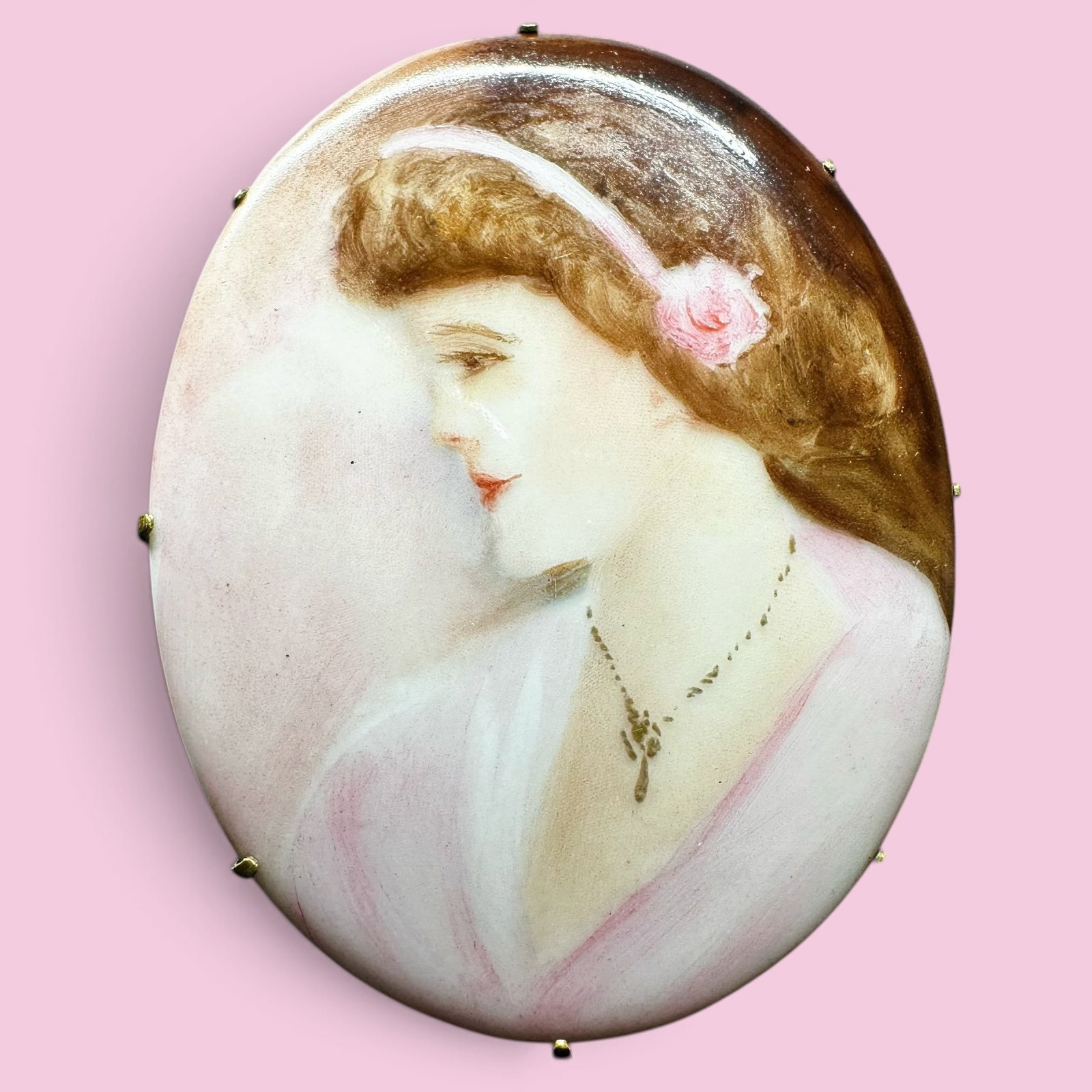 Vintage Hand Painted Porcelain Portrait Plaque: Vintage Hand Painted Porcelain Portrait Plaque:Brand/Model: No hallmark. Unidentified artist/maker.Manufacturer Location: Not marked.Year Produced: Early 20th century, exact date unknown.Specs/Descrip