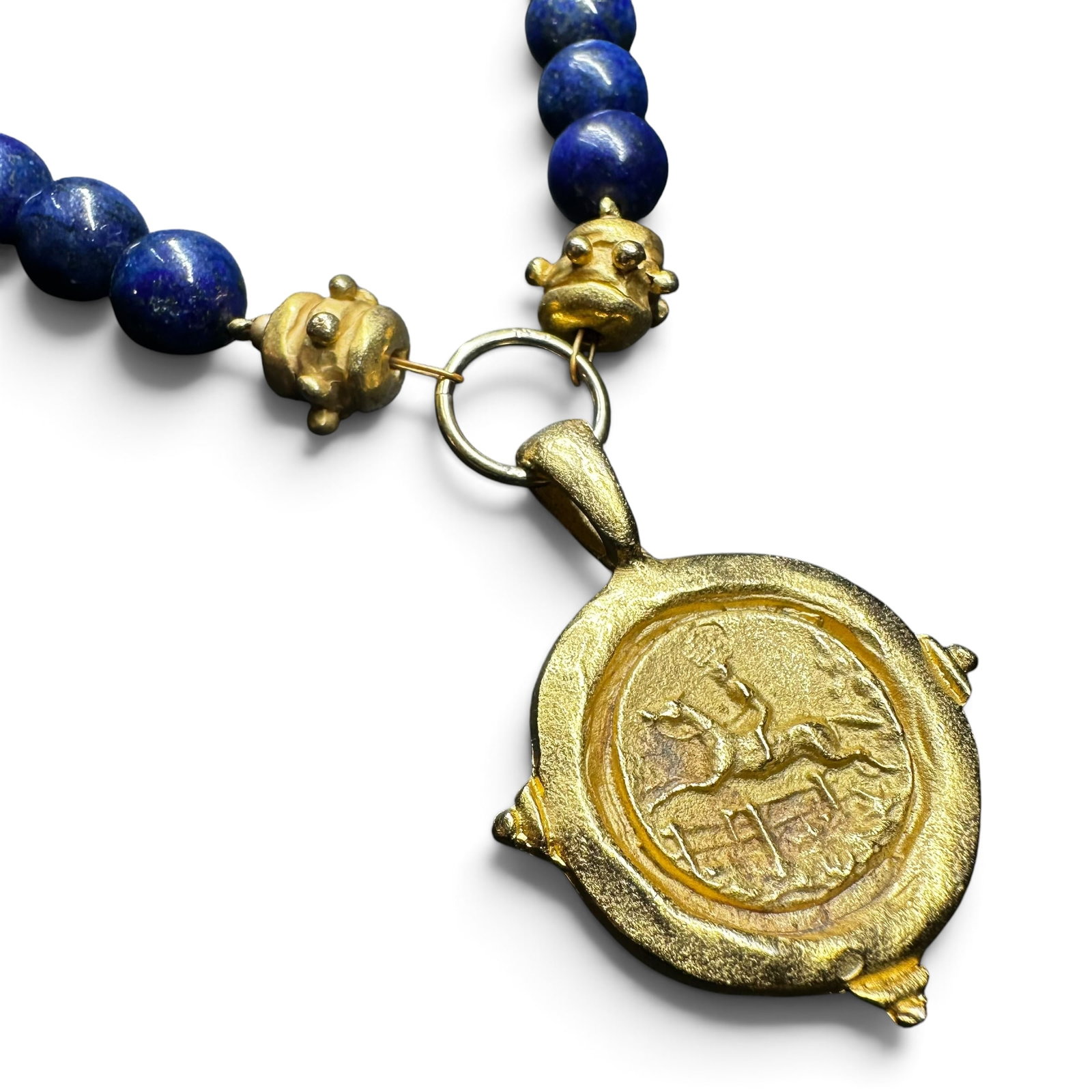 16"/Susan Shaw Gold Tone Lapis Lazuli Horse & Rider Intaglio Necklace (1 of 10)