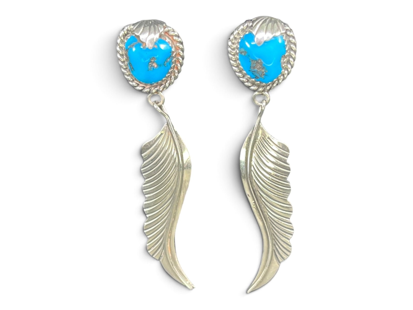 10g/2.63in Southwestern Sterling Turquoise Feather Dangle Earrings (1 of 12)