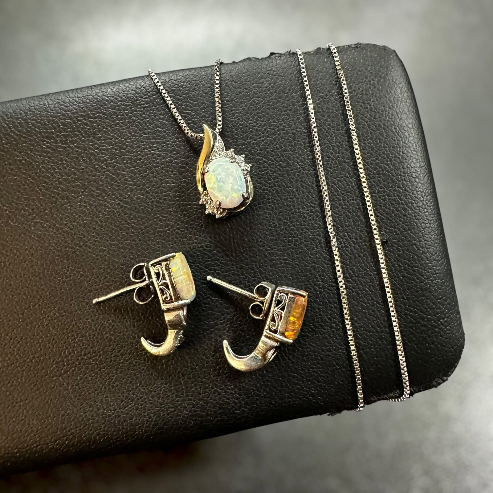 118"/4g 925 Sterling Silver 10K Gold Opal Jewelry Lot (1 of 14)