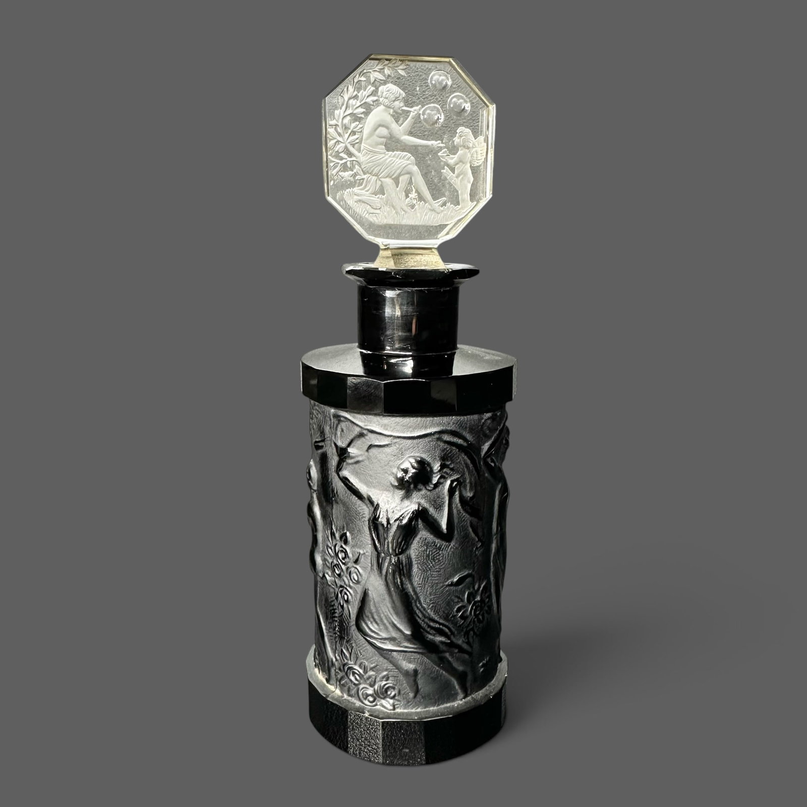 1930s Heinrich Hoffmann Art Deco Czech Bohemian Glass Intaglio Perfume Bottle (1 of 13)