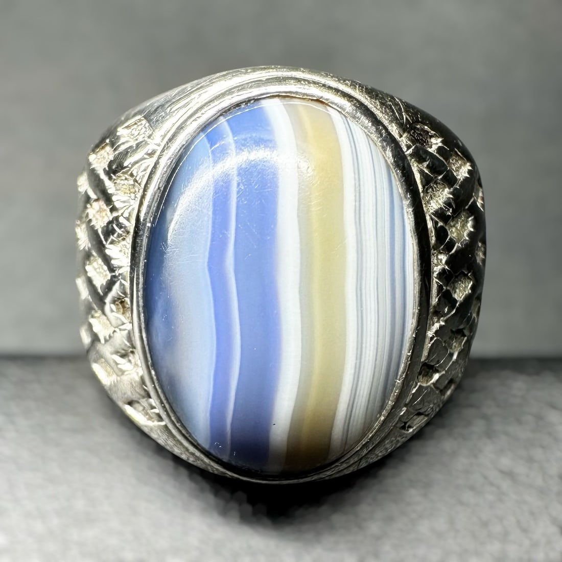 Sz9.75/11g Clark & Coombs Men's Sterling Silver Blue Banded Agate Ring (1 of 10)