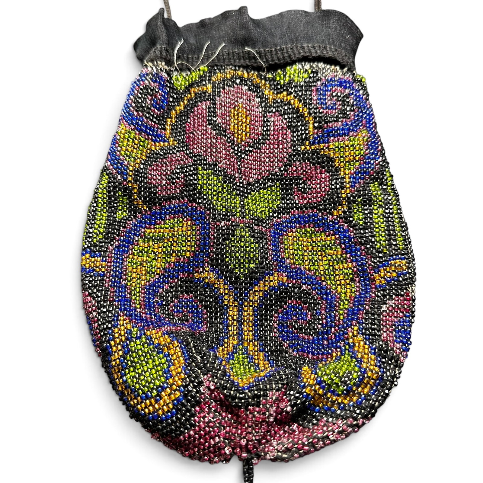 Vintage Art Nouveau Floral Glass Beaded Pen Purse: Vintage Art Nouveau Floral Glass Beaded Pen Purse:Brand/Model: Manufacturer Location: Unmarked.ork..Year Produced: Early 20th century, circa 1910s-1920s.Specs/Description: Antique-style glass seed bea