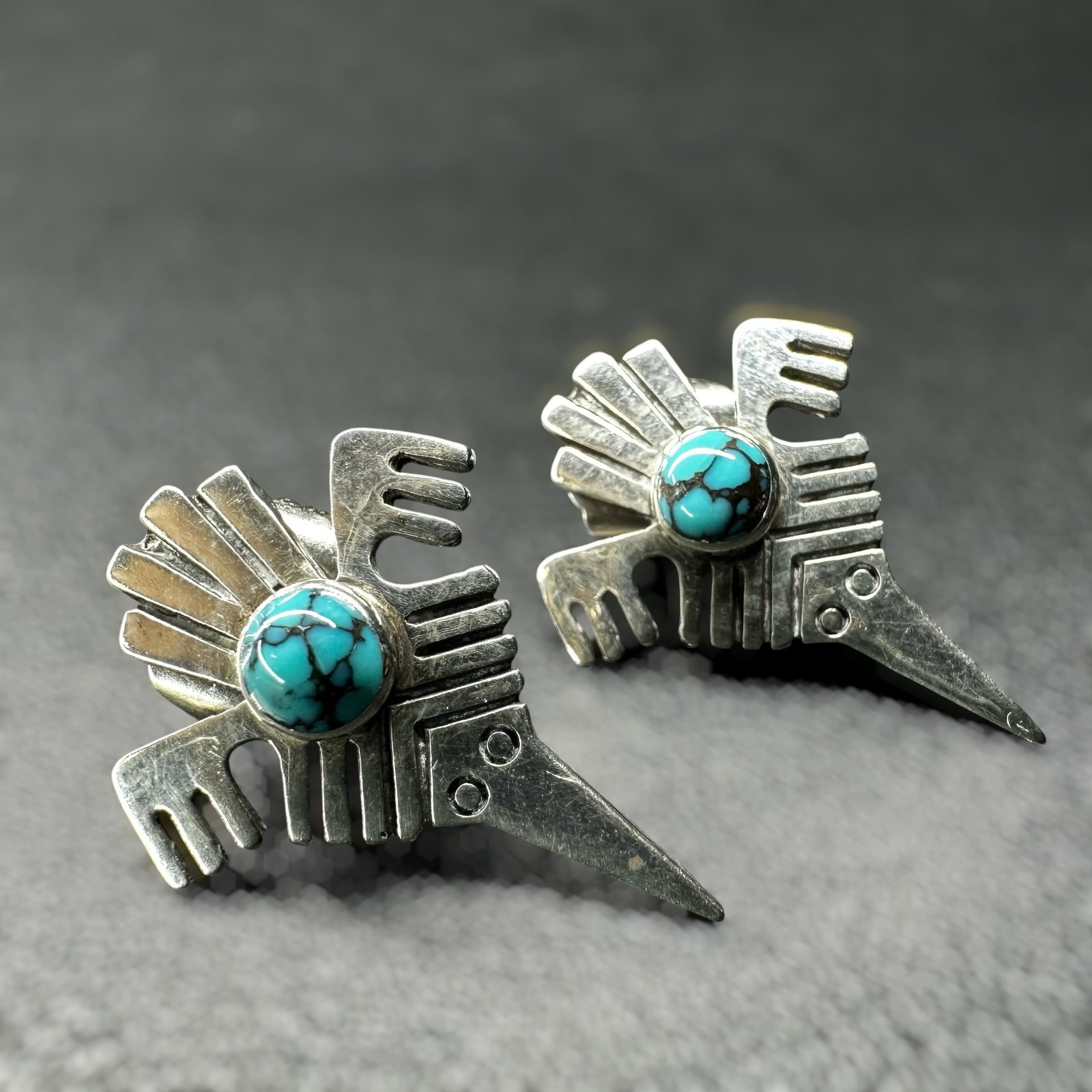 5g Peyote Bird Designs Sterling Silver Kingman Turquoise Peyote Bird Post Earrings (1 of 9)