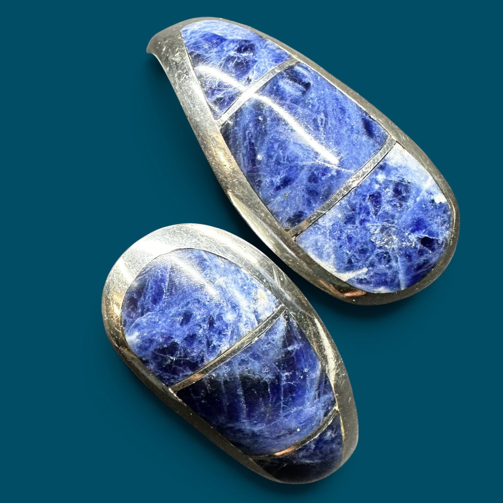 6.5"/51g Taxco Mexico 950 Sterling Silver Sodalite Modernist Bypass Cuff Bracelet (1 of 10)