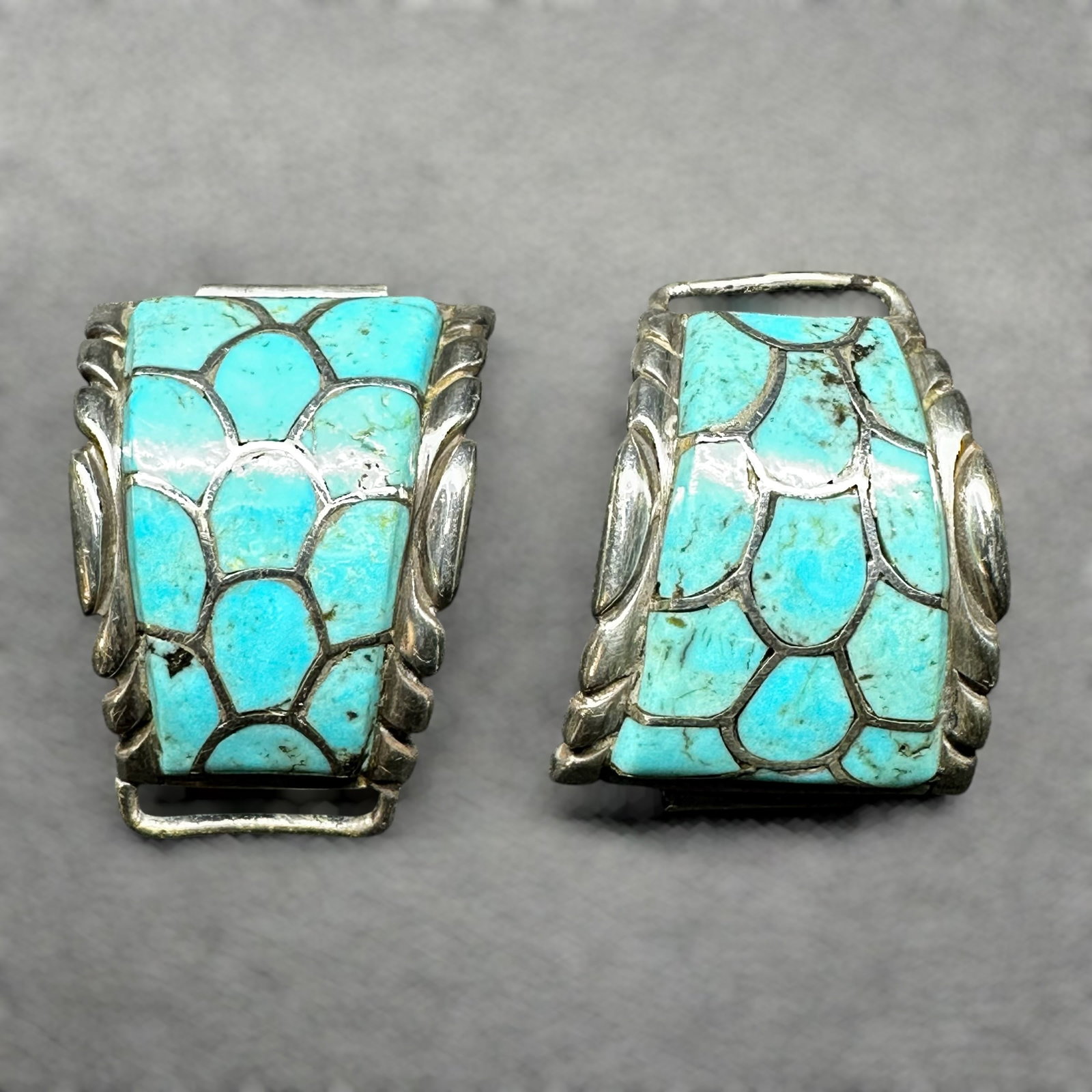 35g Gilbert Ortega Enterprises Navajo (Diné) Fish Scale Turquoise Channel Inlay Watch Ends (1 of 9)
