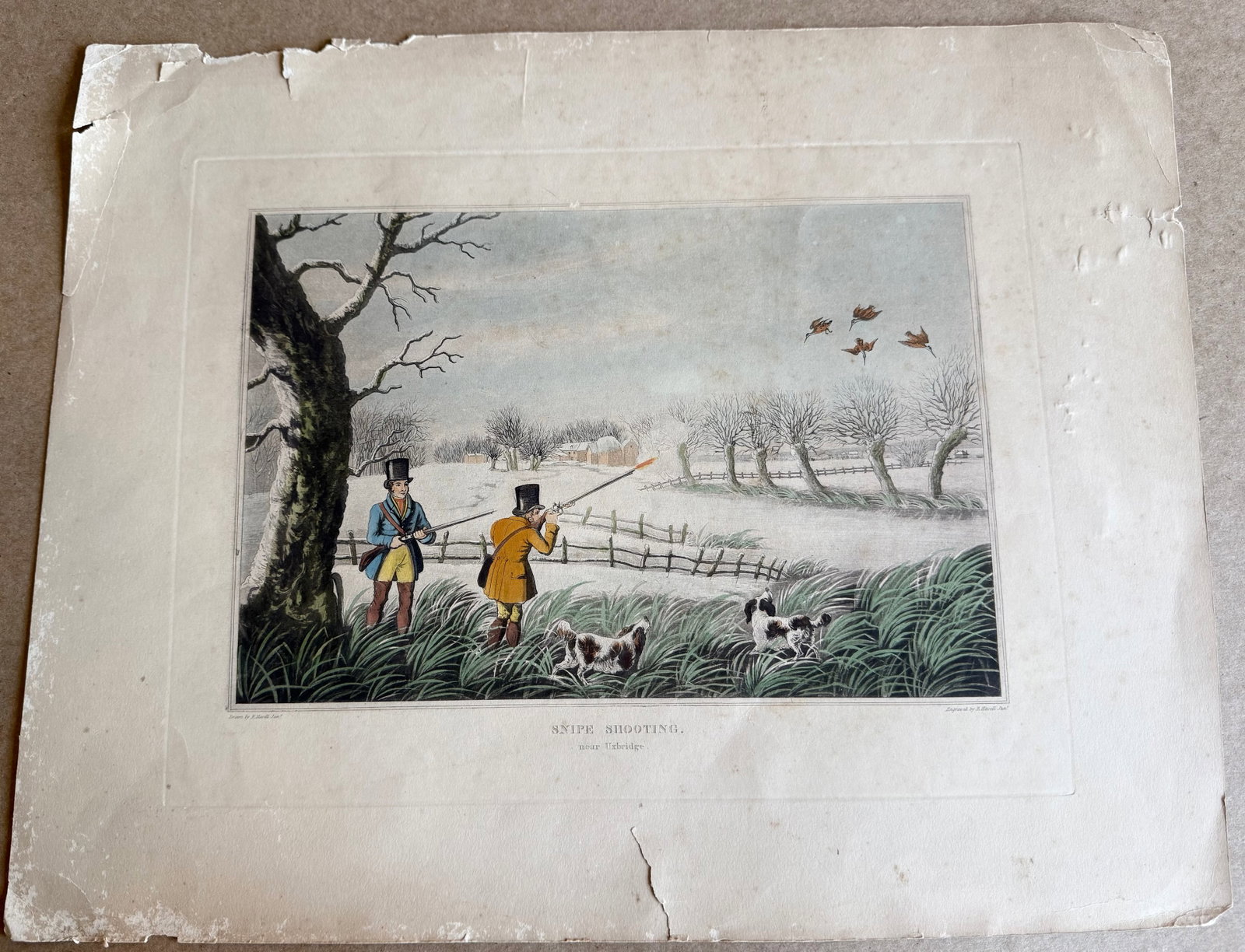 19th-century British sporting print titled "Snipe Shooting Near Uxbridge."By Robert Havell, Jr. (1 of 12)