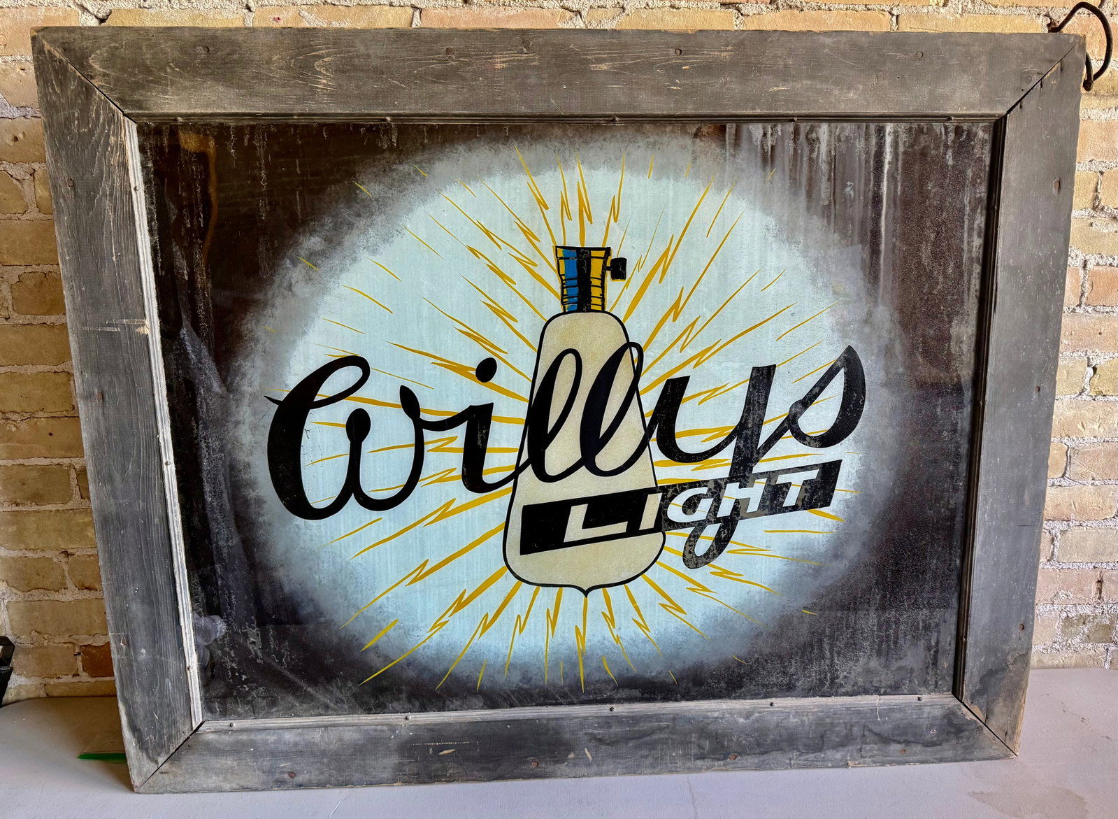 Antique 1920s Willys Light Reverse Painted Glass Lighted Sign (1 of 15)