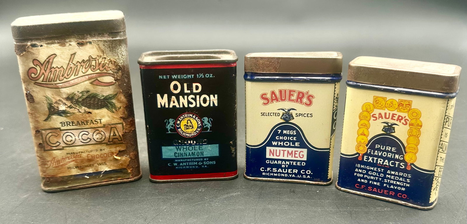 Lot of 4 Antique Cocoa and Spice Advertising Tins (1 of 5)