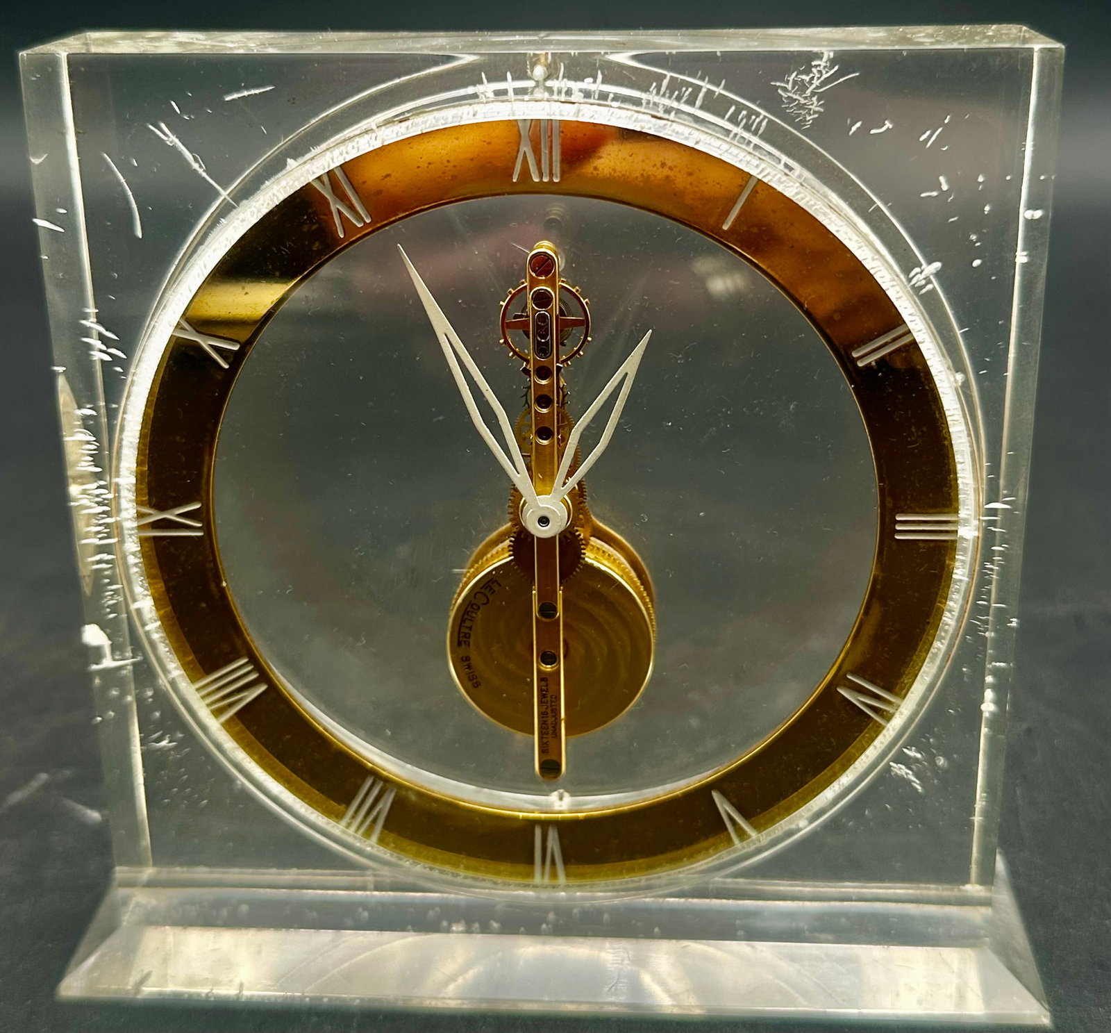 Vintage LeCoultre Swiss 16-Jewel Skeleton Lucite Desk Clock (1 of 13)
