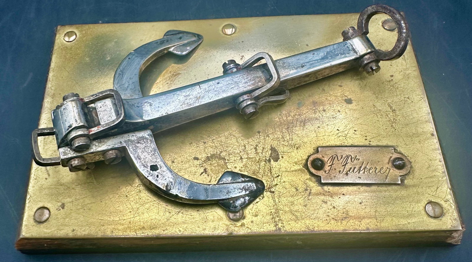Antique Working Folding Ship Anchor Model on Wood Base (1 of 11)