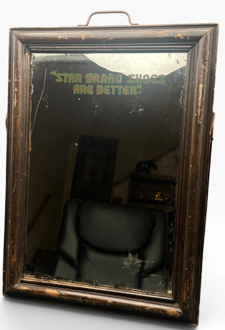 Antique Star Brand Shoes Advertising Mirror with Wood Frame (1 of 11)