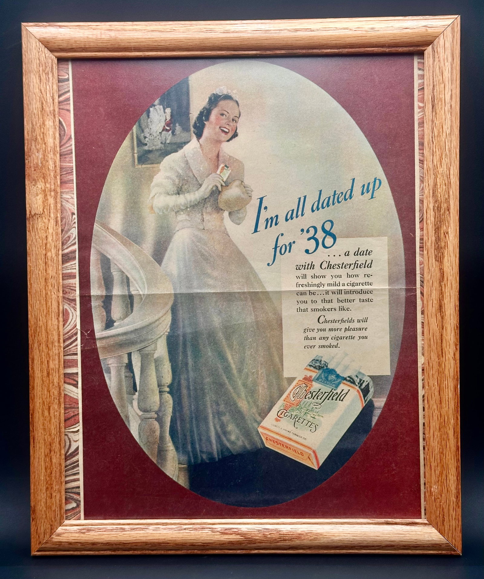 1938 Chesterfield Cigarette Ad in Wood Frame (1 of 9)