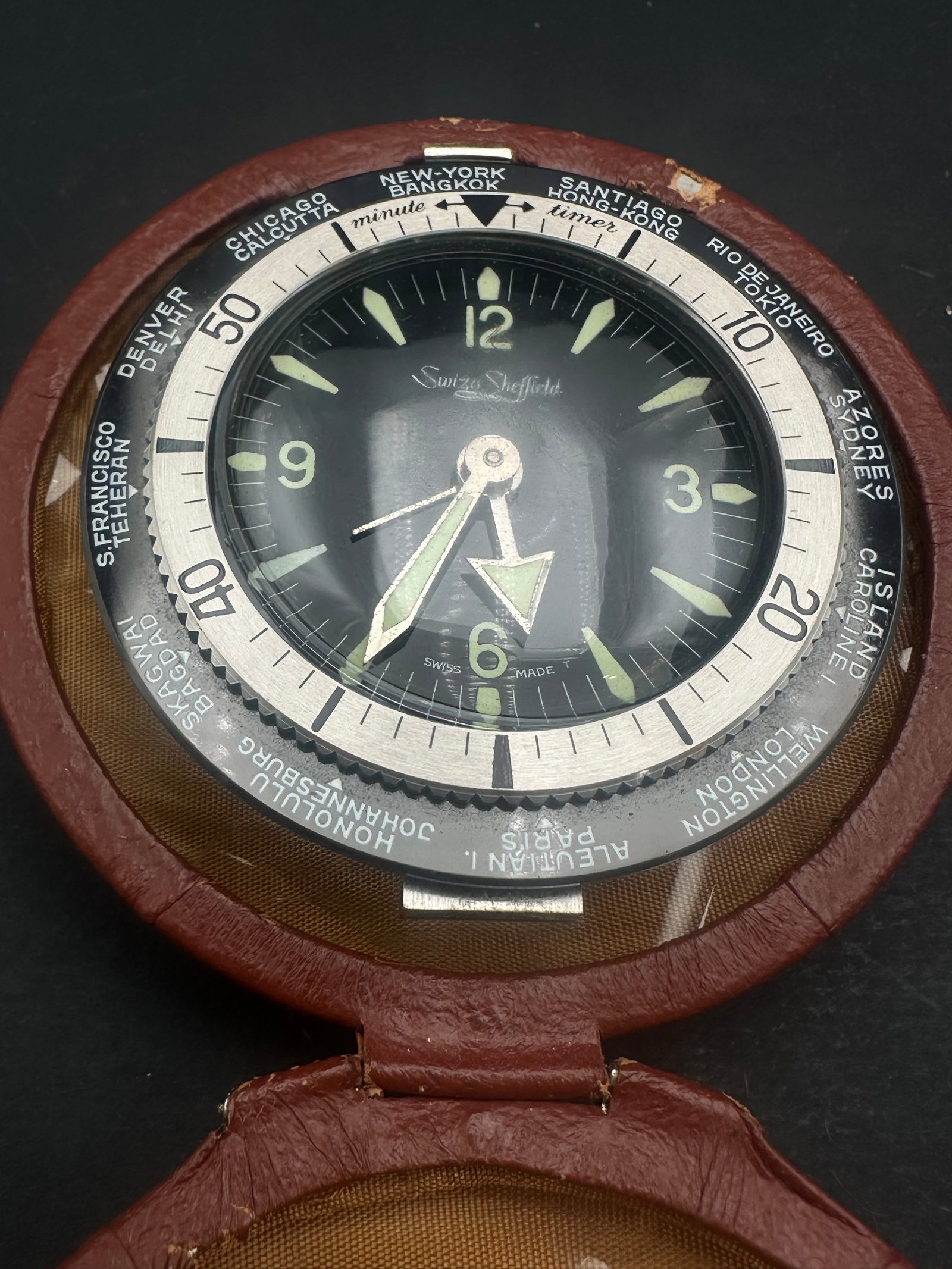 Vintage Swiss World Time Travel Alarm Clock Case (1 of 9)