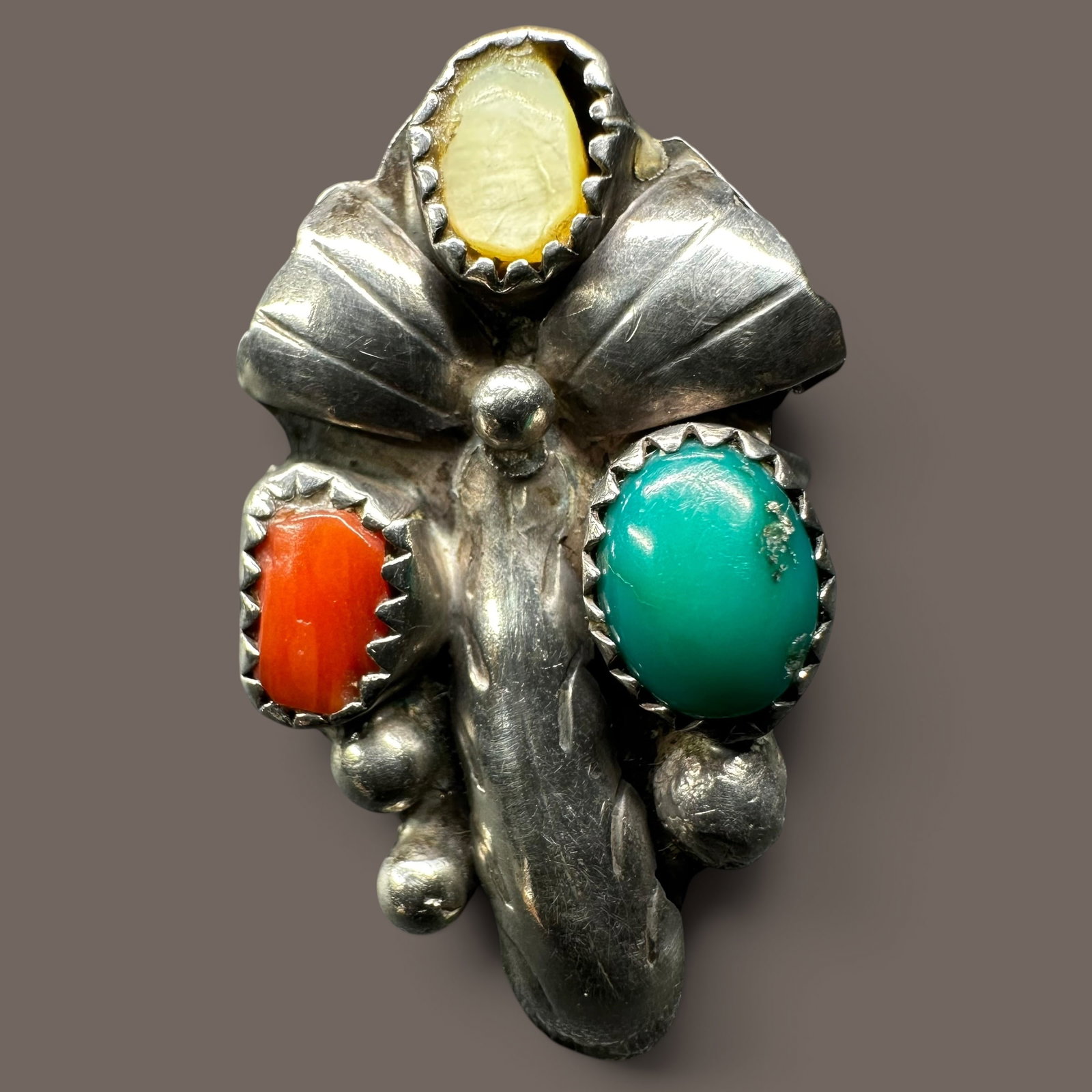 Sz6/5g Thomas Carusetta Sterling Silver Mother of Pearl Coral Turquoise Ring (1 of 8)