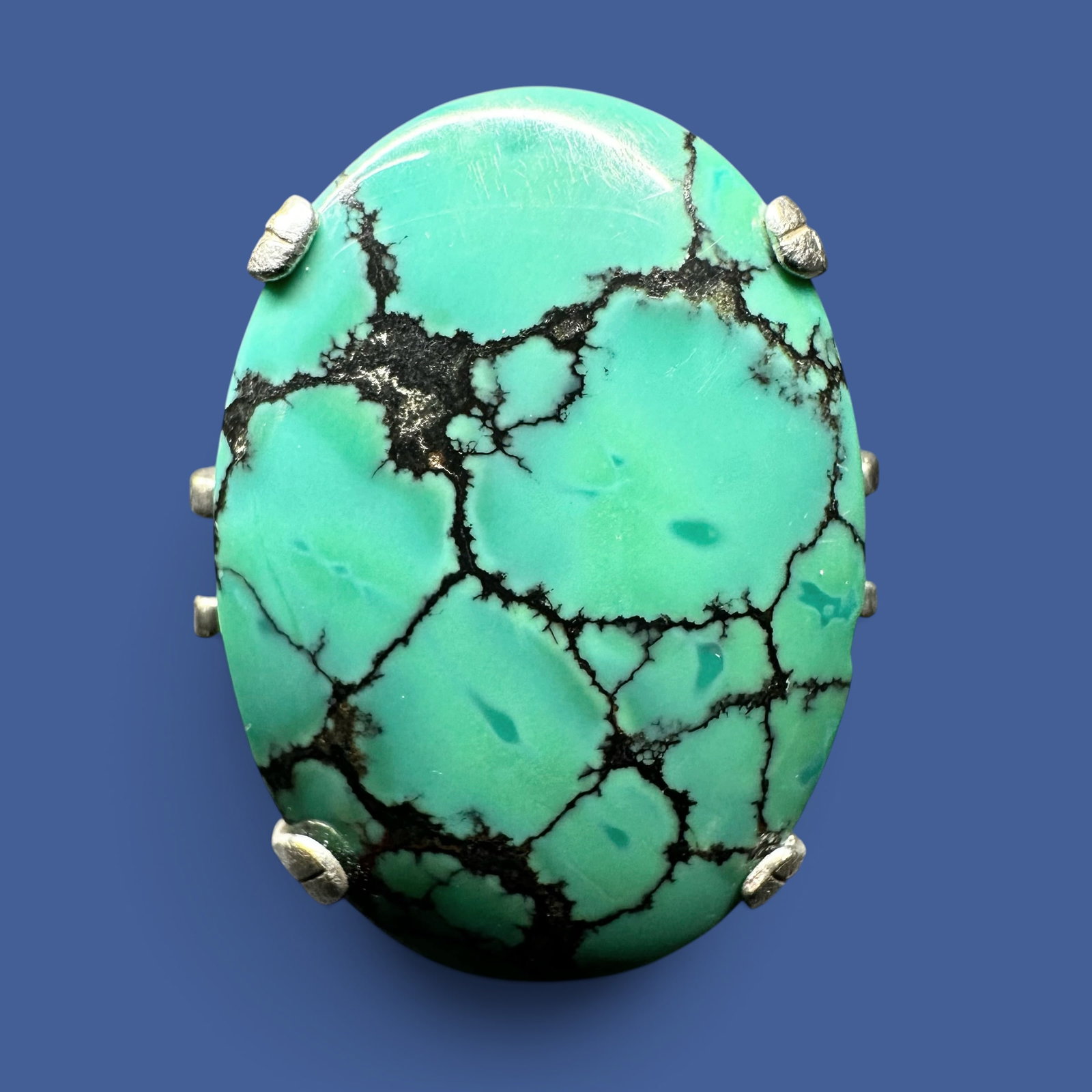 Sz11/9g Southwestern Sterling Silver Hubei Turquoise Ring: Sz11/9g Southwestern Sterling Silver Hubei Turquoise Ring:Brand/Model: No hallmark. Unidentified artisan/shop.Manufacturer Location: Not marked.Year Produced: Unknown.Specs/Description: Southwestern s