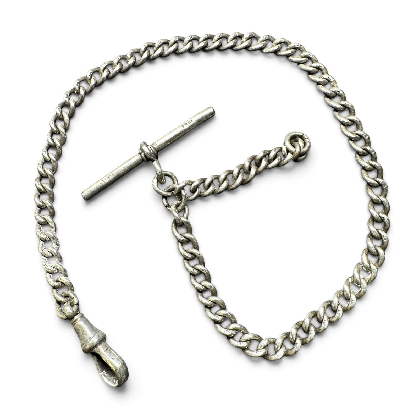 11”/22g Antique 1900s Henry Pope British 925 Sterling Silver T-Bar Pocket Watch Chain (1 of 8)