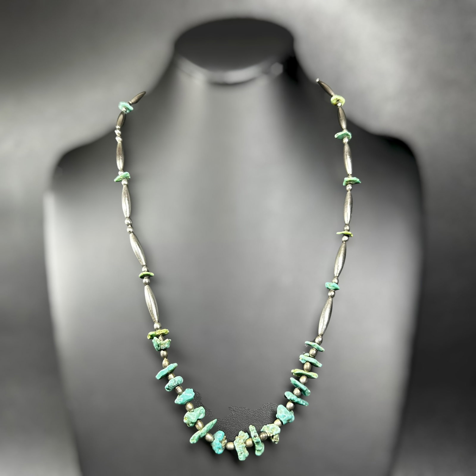 23"/25g Navajo (Diné) Sterling Silver Turquoise Nugget Necklace (1 of 8)