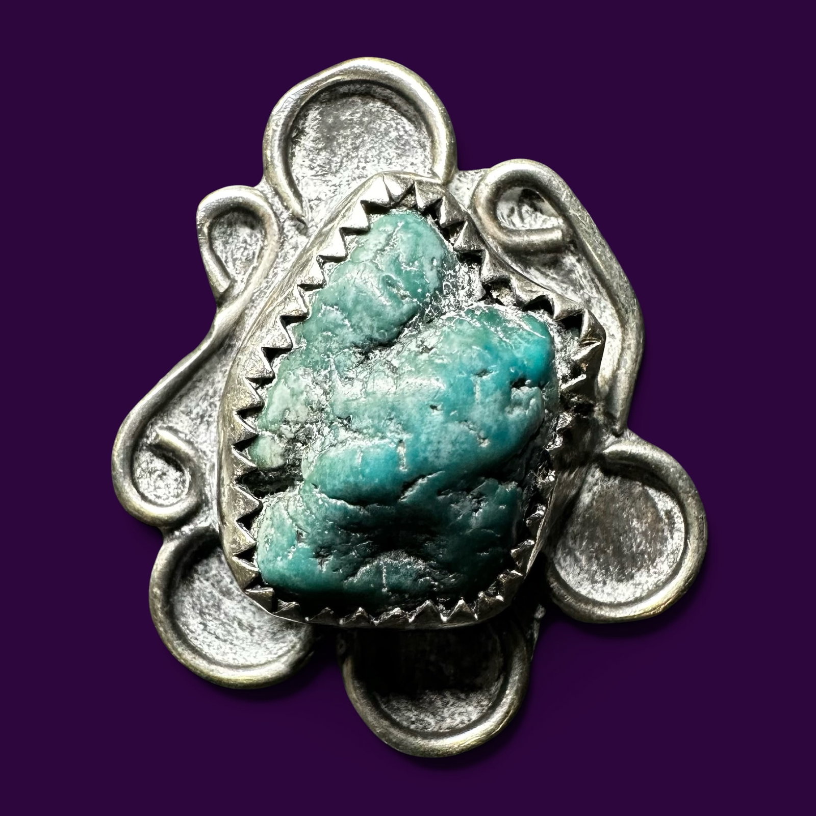 Sz6.25/5g Navajo (Diné)Sterling Silver Natural Turquoise Nugget Ring: Sz6.25/5g Navajo (Diné) Sterling Silver Natural Turquoise Nugget Ring:Brand/Model: Hallmarked “X.” Unidentified artisan/shop.Manufacturer Location: Southwestern United States.Year Produced: M