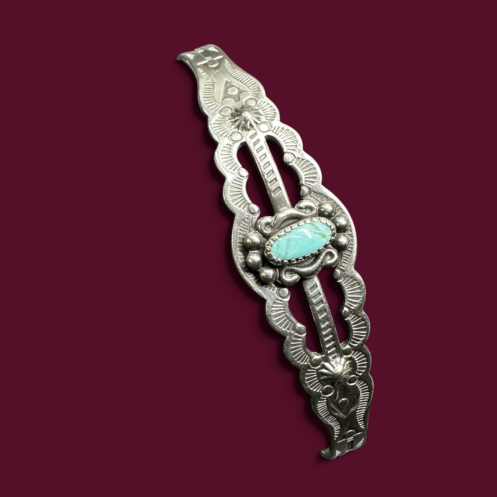6"/9g Fred Harvey Era Southwestern Sterling Silver Turquoise Cuff Bracelet: 6"/9g Fred Harvey Era Southwestern Sterling Silver Turquoise Cuff Bracelet:Brand/Model: No hallmark. Unidentified artisan/shop.Manufacturer Location: Not marked.Year Produced: Circa 1930s-1950s.Specs/