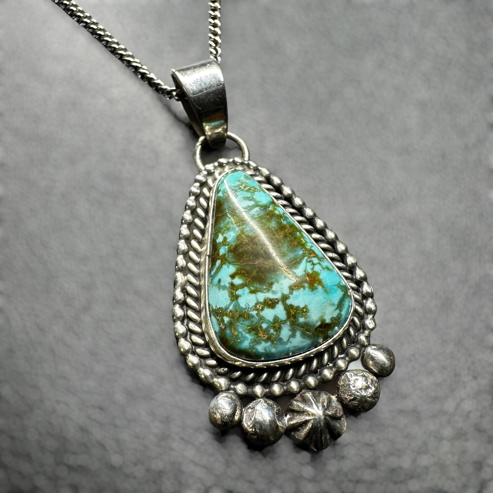 17"/13g Louise Yazzie Navajo (Diné) Sterling Silver Royston Turquoise Pendant Necklace (1 of 10)