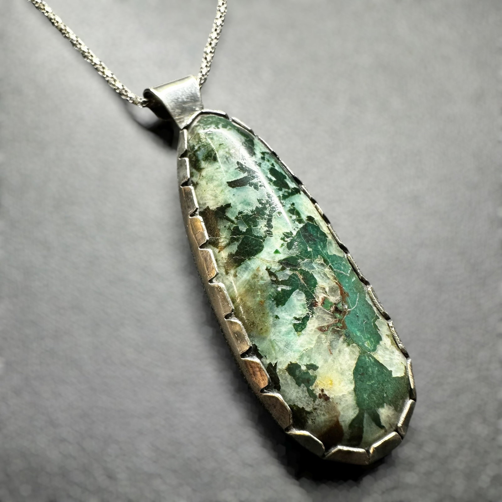 18"/22g Bill Ball Navajo (Diné) Sterling Silver Variscite Pendant Necklace (1 of 10)