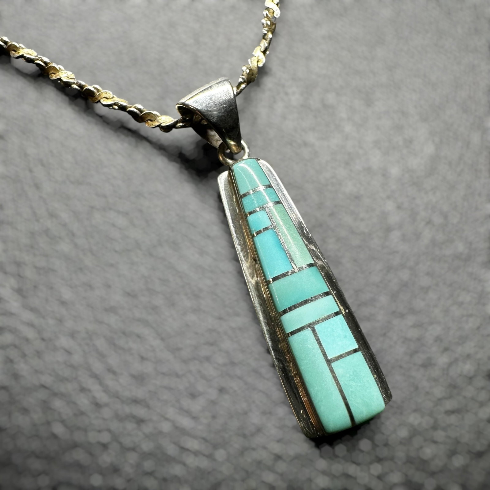23"/8g Steve Francisco Navajo (Diné) Sterling Silver Sleeping Beauty Turquoise Inlay Pendant: 23"/8g Steve Francisco Navajo (Diné) Sterling Silver Sleeping Beauty Turquoise Inlay Pendant Necklace:Brand/Model: Steve Francisco, Navajo (Diné). Hallmarked “SF.”Manufacturer Location: Sout