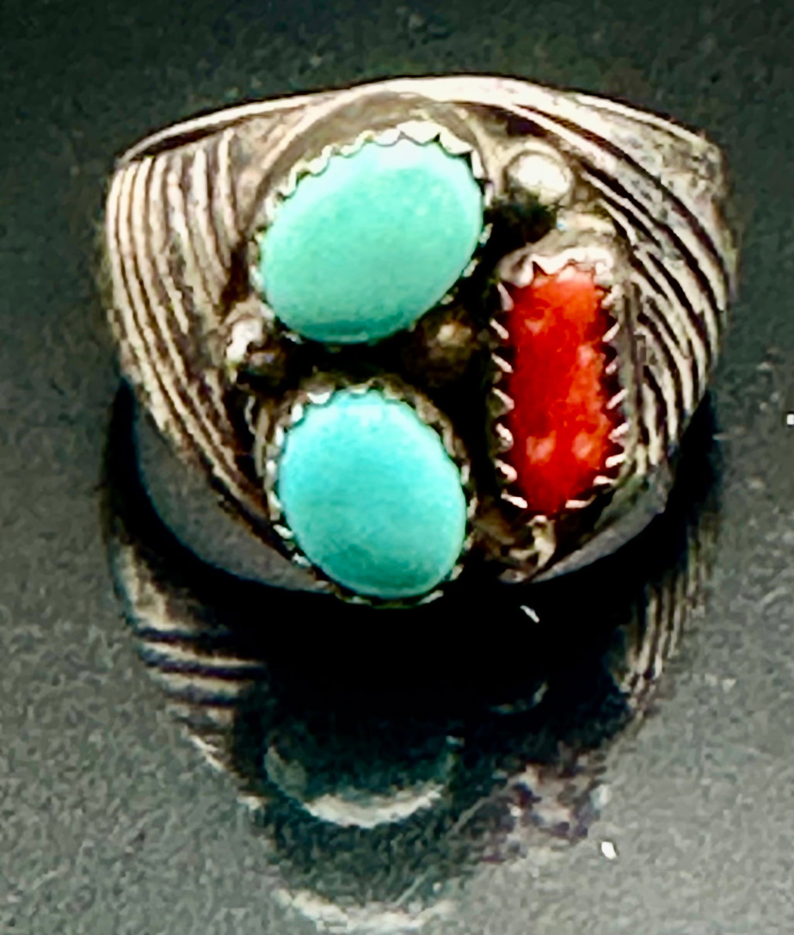 12g Navajo Sterling Silver Turquoise Coral Ring (1 of 9)