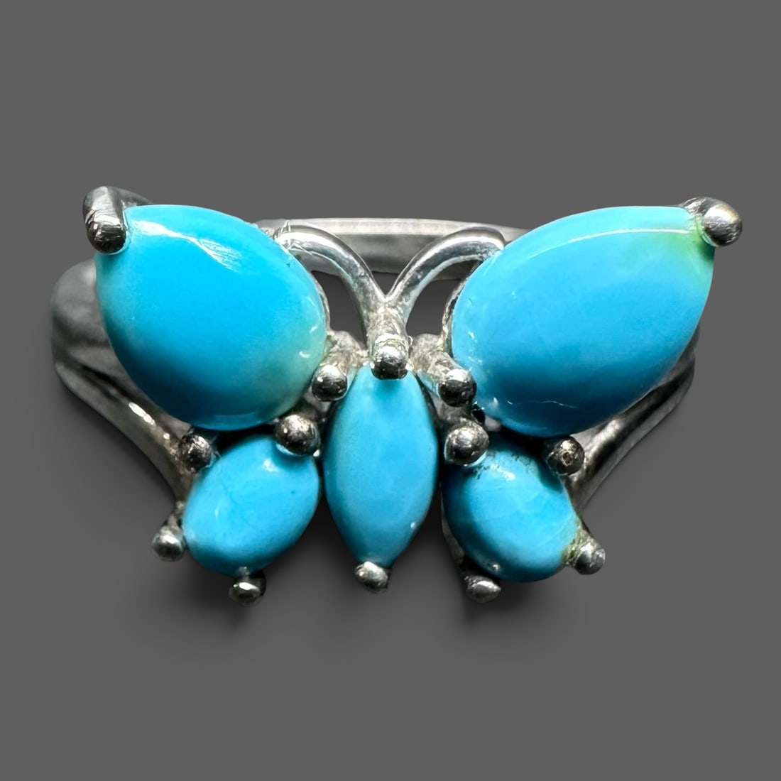 Sz7.25/2g 925 Sterling Silver Turquoise Butterfly Ring (1 of 8)