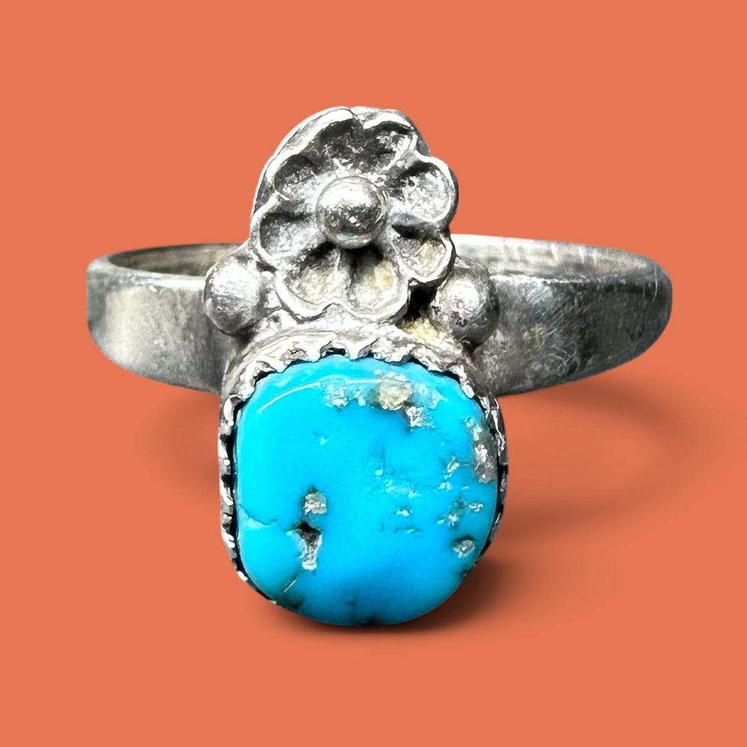 Sz8.5/3g Lee Bennett Navajo (Diné) Sterling Silver Kingman Turquoise Ring (1 of 9)
