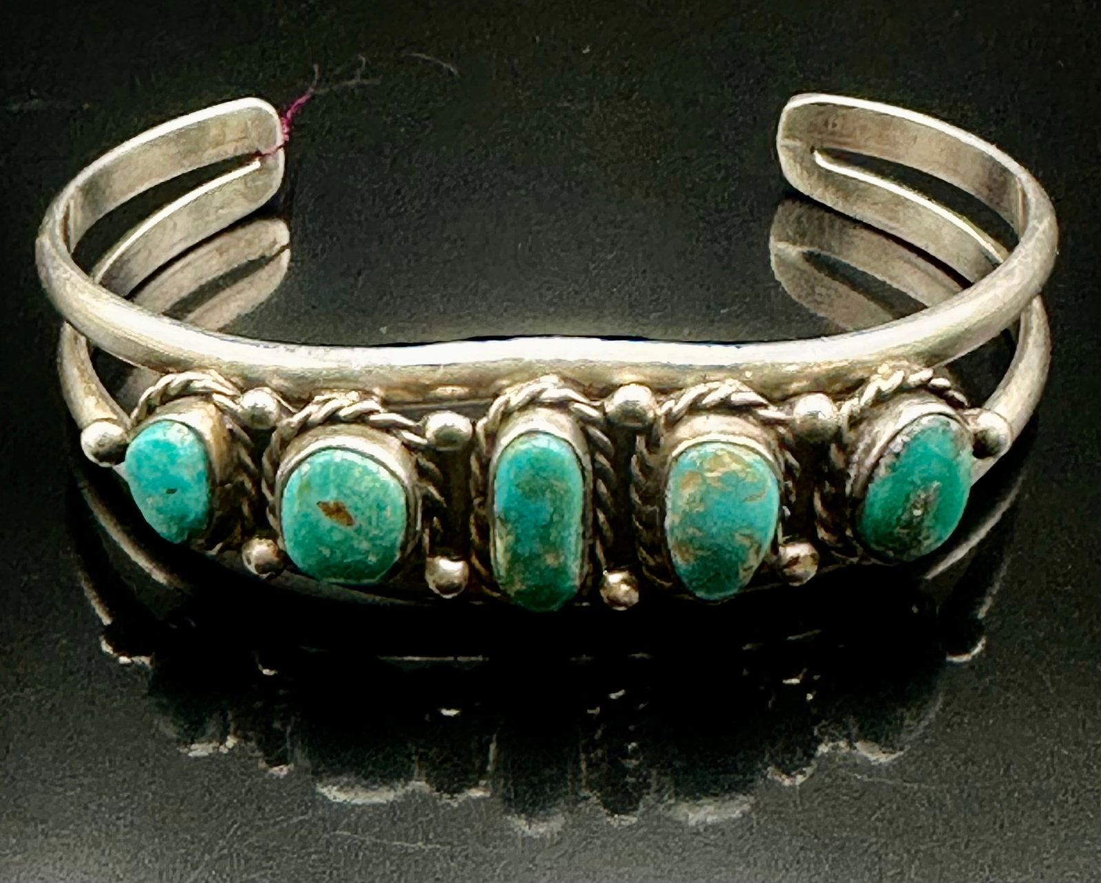 28g Vintage Ingot Silver Five Turquoise Row Cuff Bracelet (1 of 8)