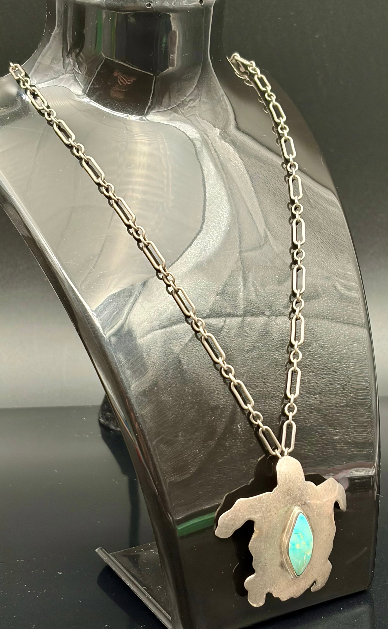 26.3 g Vintage Native American Navajo Style Sterling Silver Turquoise Sea Turtle Pendant Necklace (1 of 6)