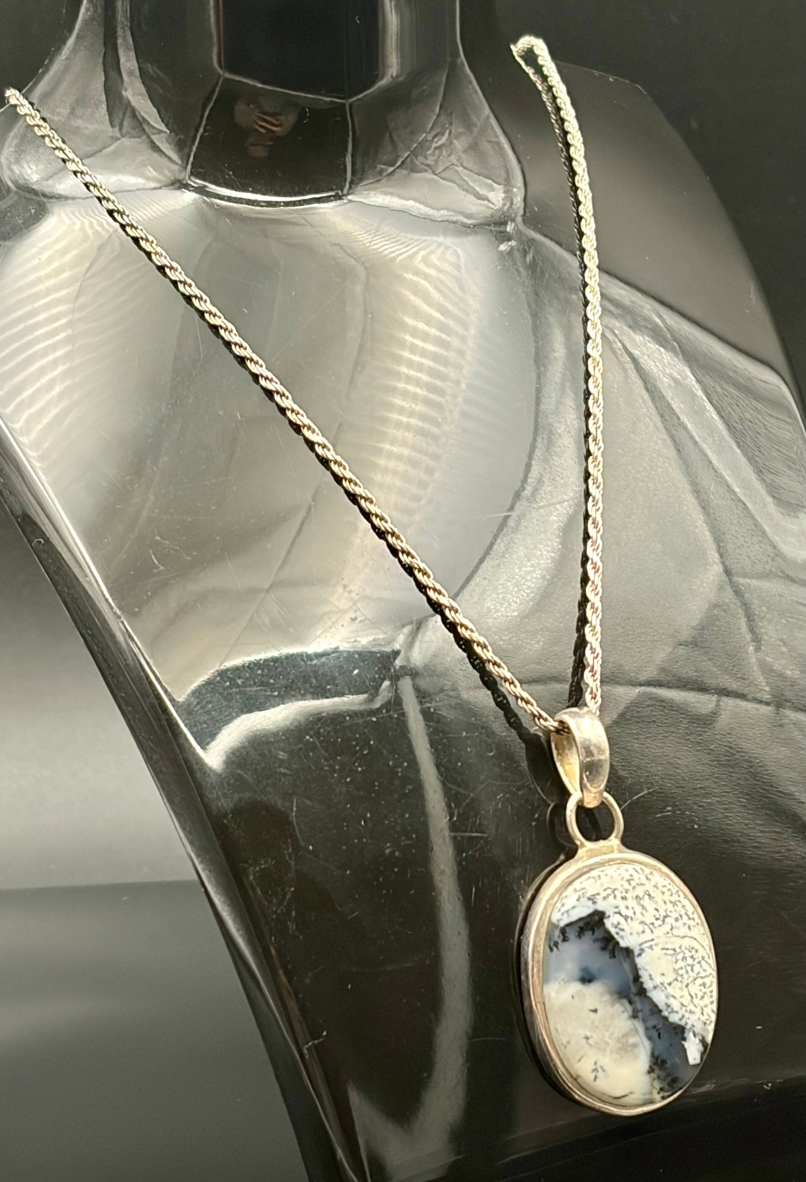 21.6 g Silver Oval Dendritic Opal Merlinite Pendant Necklace (1 of 7)