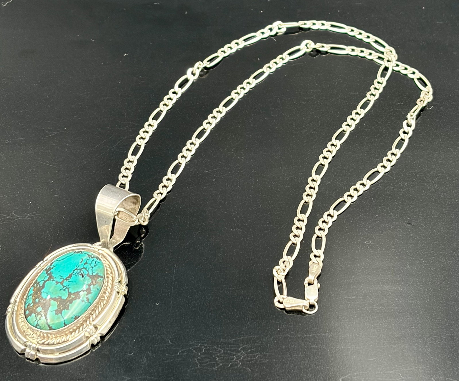 34.7 g Signed Rita Touchine Navajo Sterling Silver Turquoise Pendant Necklace (1 of 9)