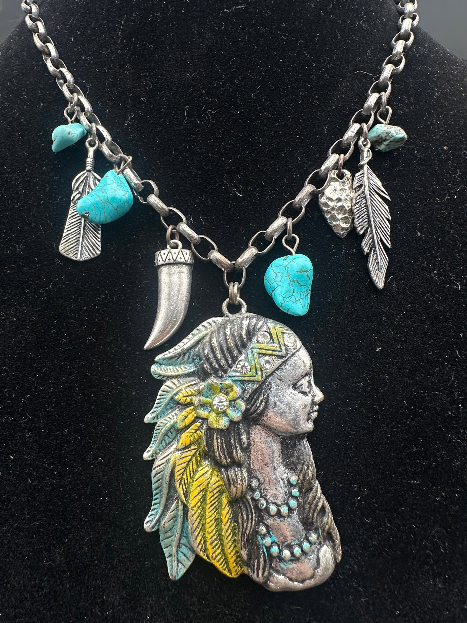 Southwestern Native Woman Turquoise Charm Necklace (1 of 10)