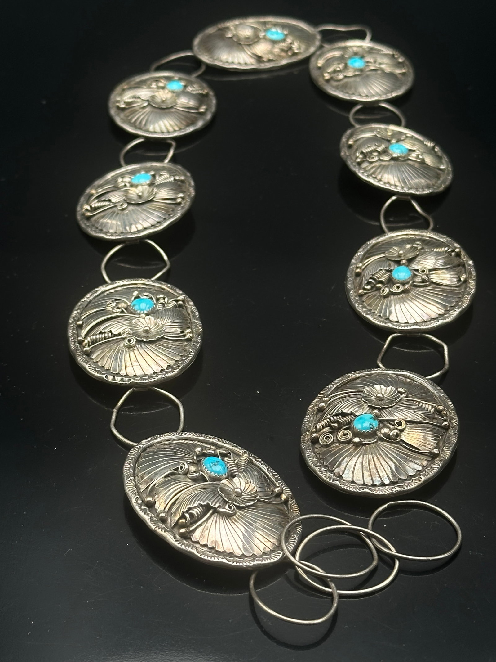 249g Della & Presley Curley Navajo Sterling Turquoise Concho Belt (1 of 12)