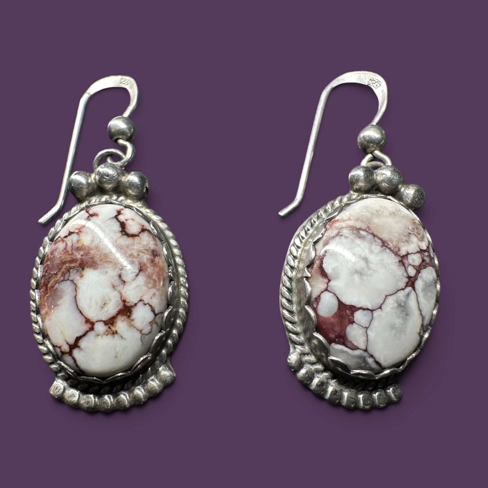 8g JM Navajo (Diné) Sterling Silver Wild Horse Magnesite Earrings (1 of 6)