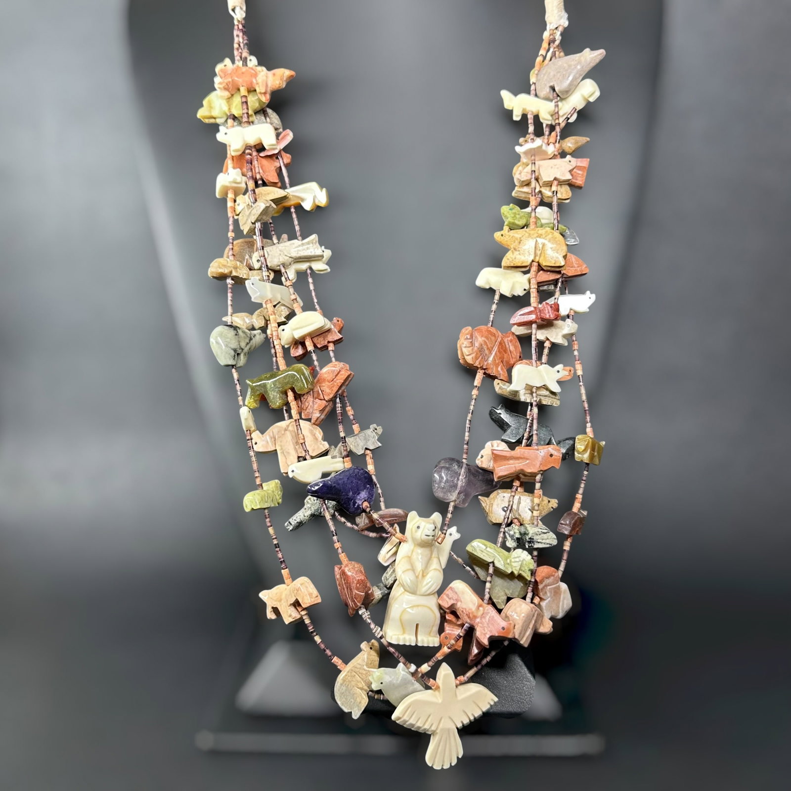 24" Vintage Zuni Pueblo Fetish Animal Five-Strand Necklace (1 of 10)
