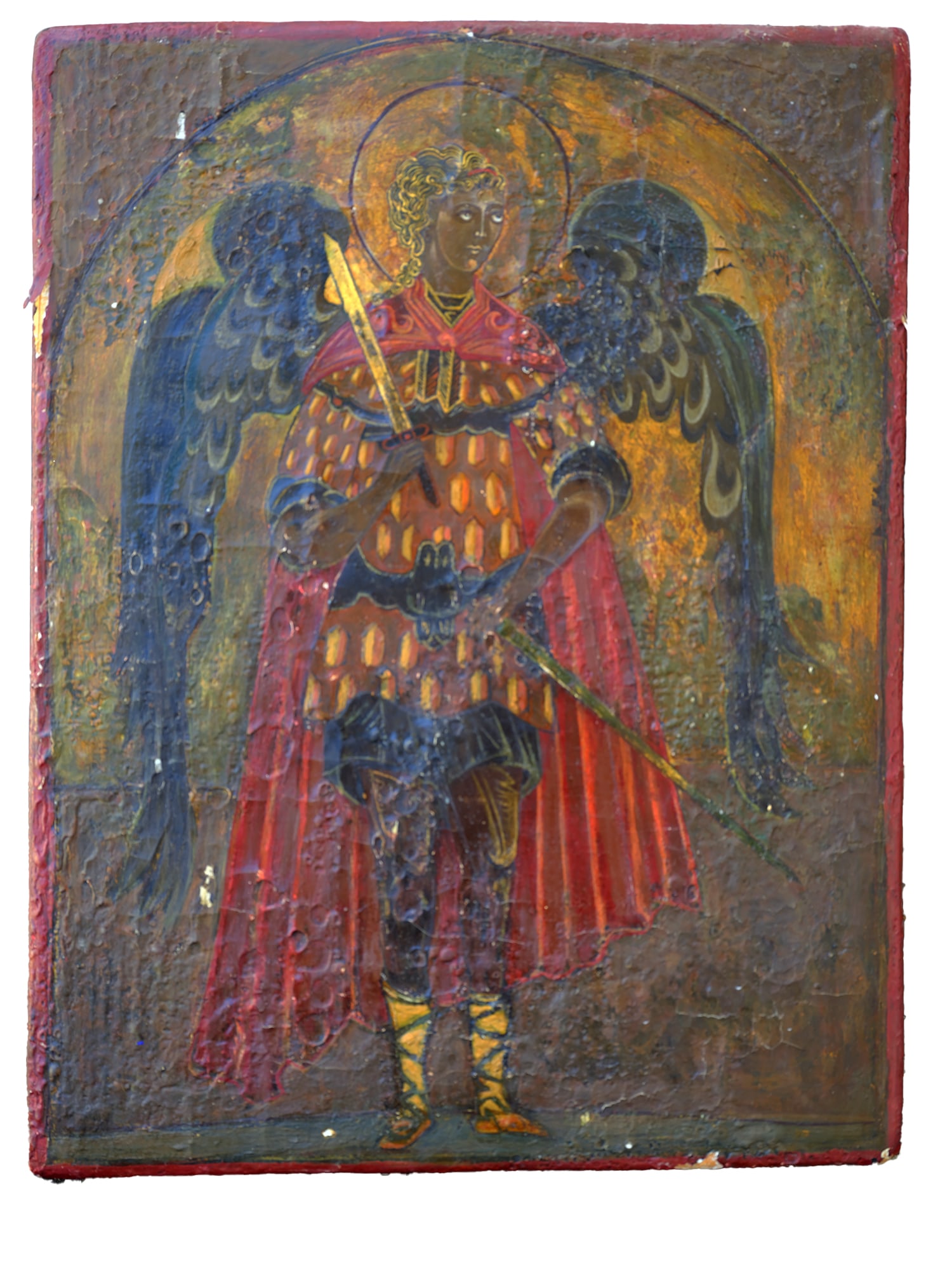 antique Saint Michael orthodox icon labeled 16th century. tempera? on board (1 of 6)