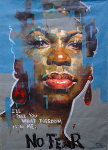 monumental realism oil on canvas African American / black culture. Strong Woman Portrait, Tamayo: Painting is not stretched and will ship in a roll. Very large oil on canvas signed TAMAYO 2561x42 inches!